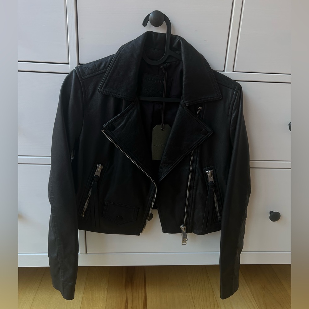 NWT All Saints Elora cropped leather jacket - Black size 4